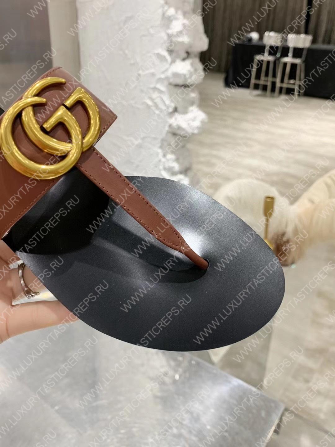 G*u*i leather thong sandal with double g brown 497444