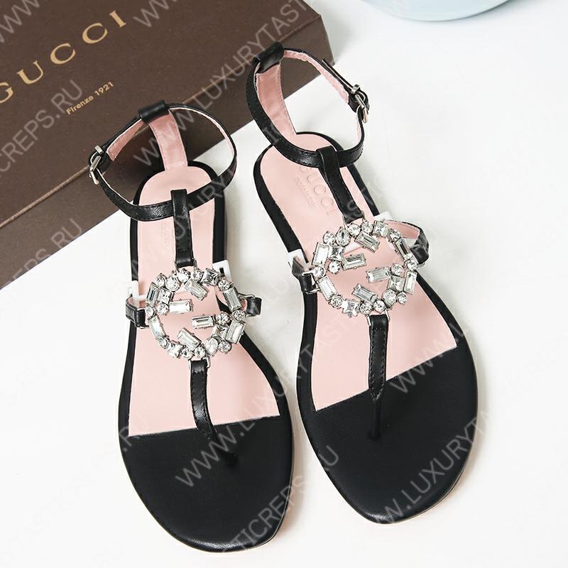 G*u*i gg sparkling thong flat sandal gold, silver and black 497444