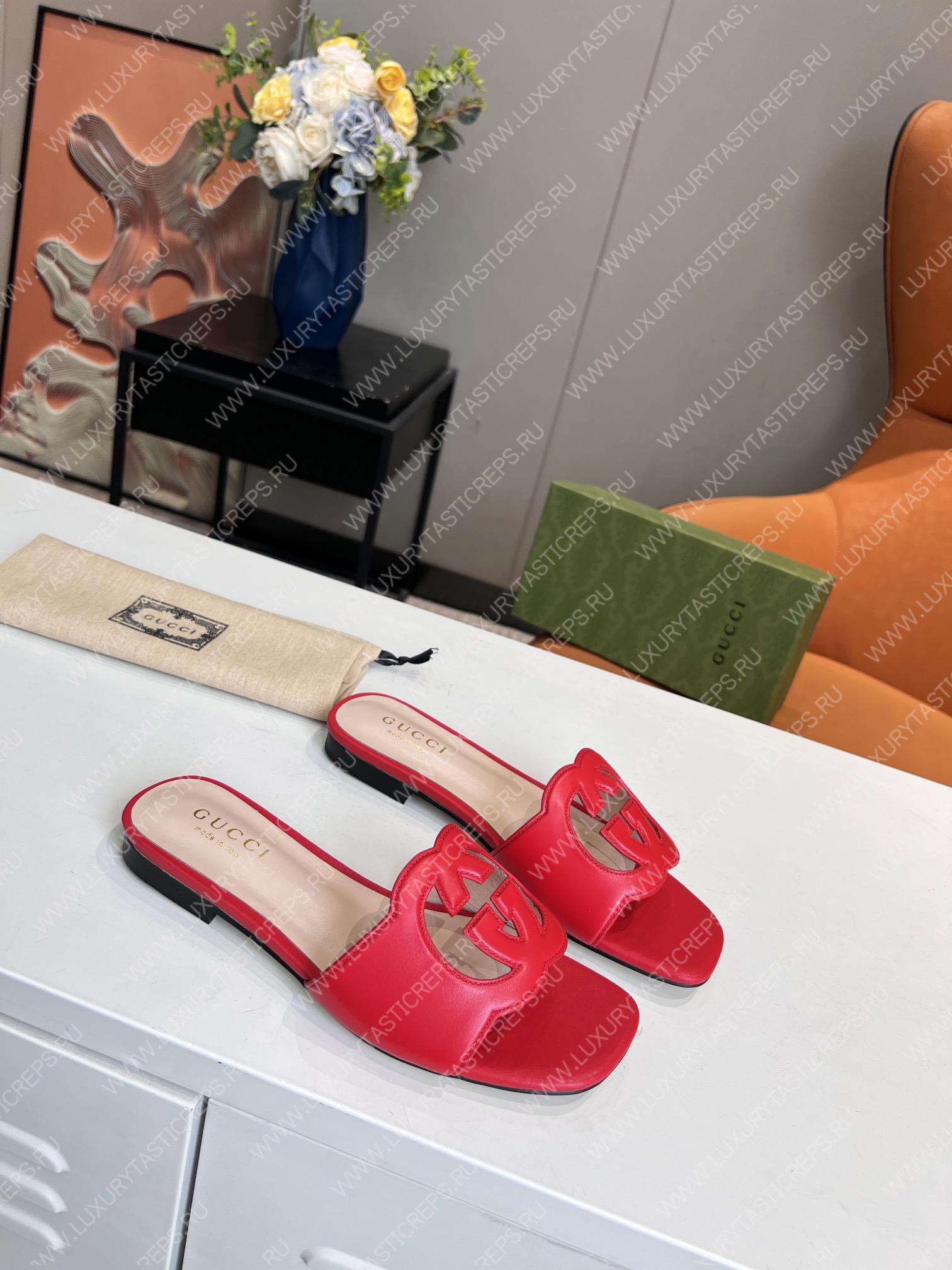 G*u*i interlocking g cut-out slide sandal red 694451