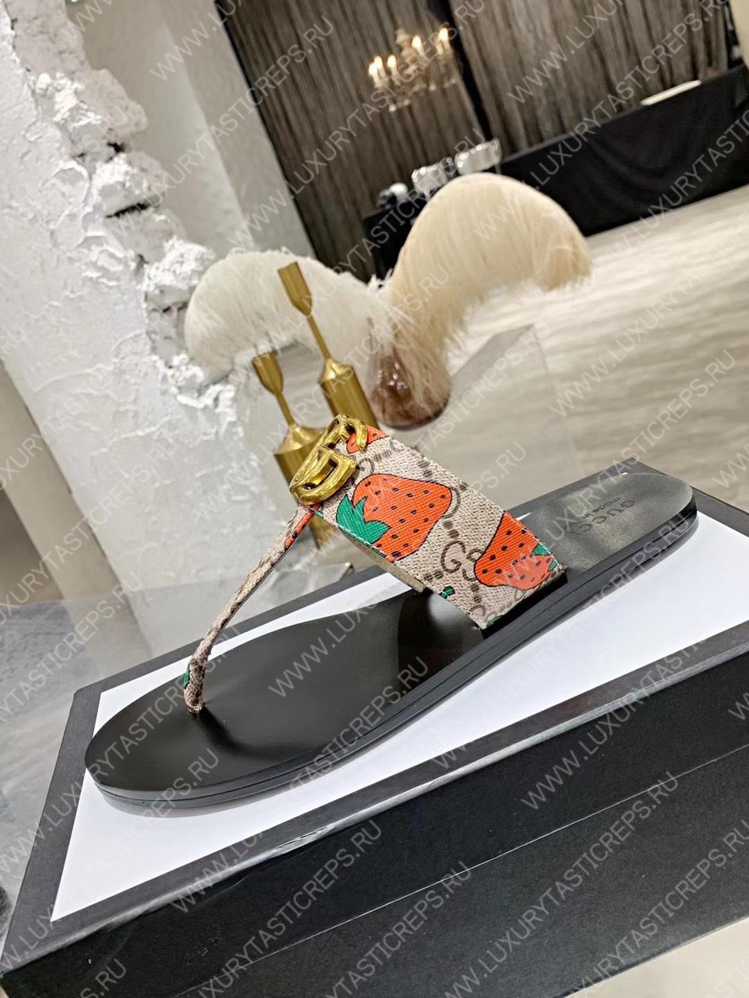 G*u*i leather thong sandal with double g multicolour 497444