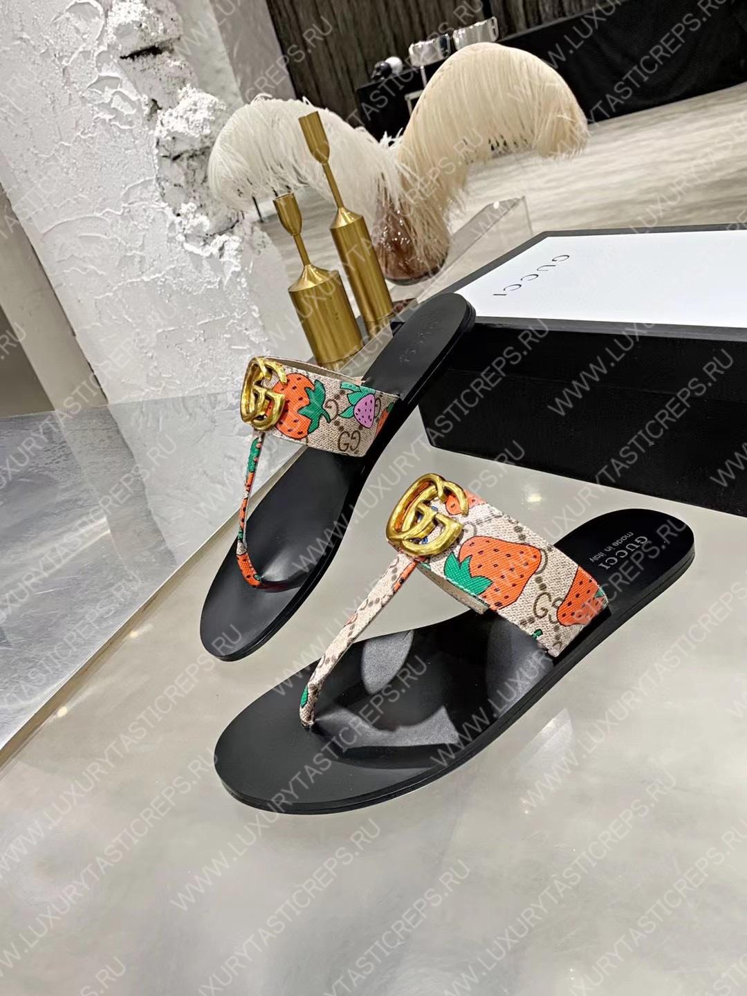 G*u*i leather thong sandal with double g multicolour 497444