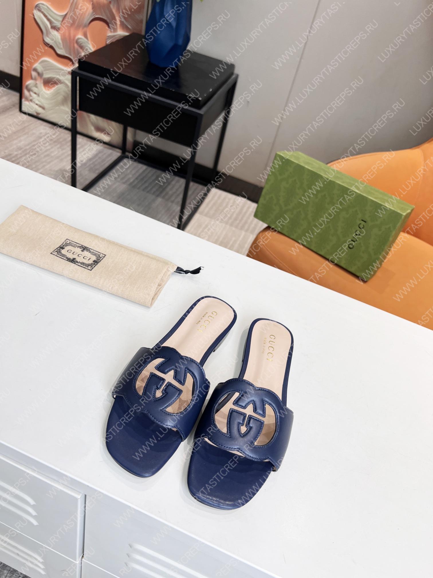 G*u*i interlocking g cut-out slide sandal dark blue 694451