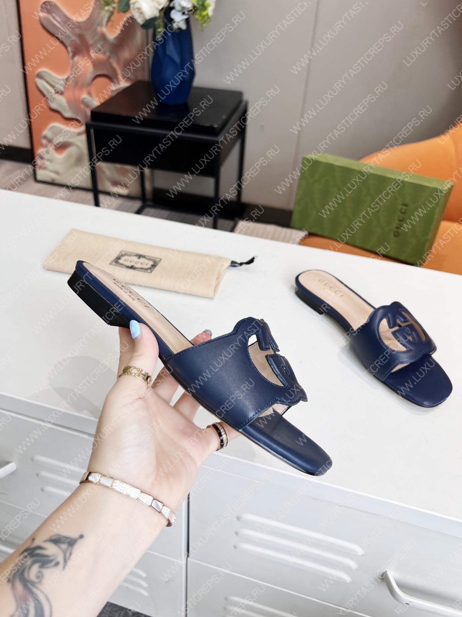 G*u*i interlocking g cut-out slide sandal dark blue 694451