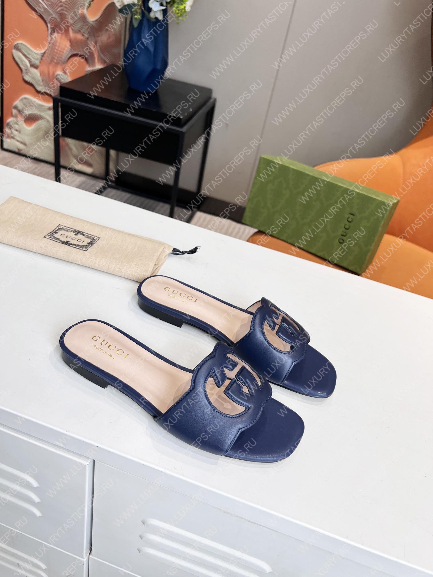 G*u*i interlocking g cut-out slide sandal dark blue 694451