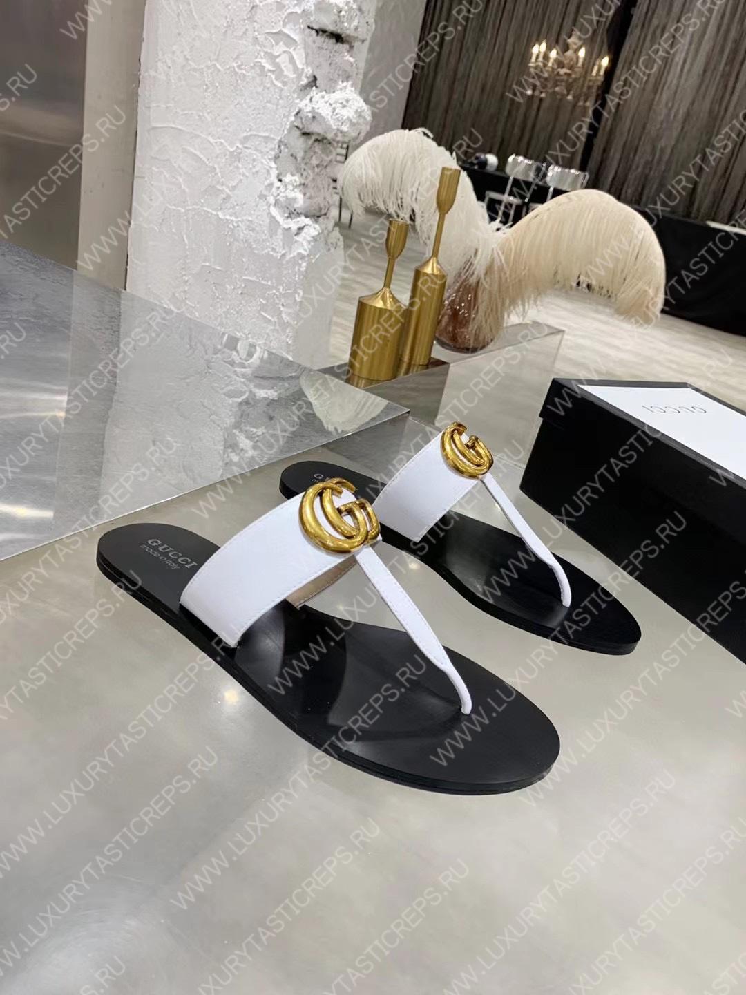 G*u*i leather thong sandal with double g white 497444