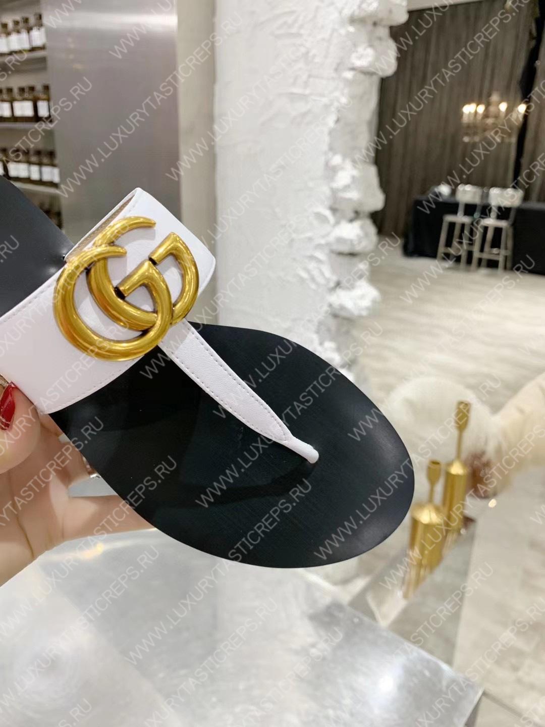 G*u*i leather thong sandal with double g white 497444