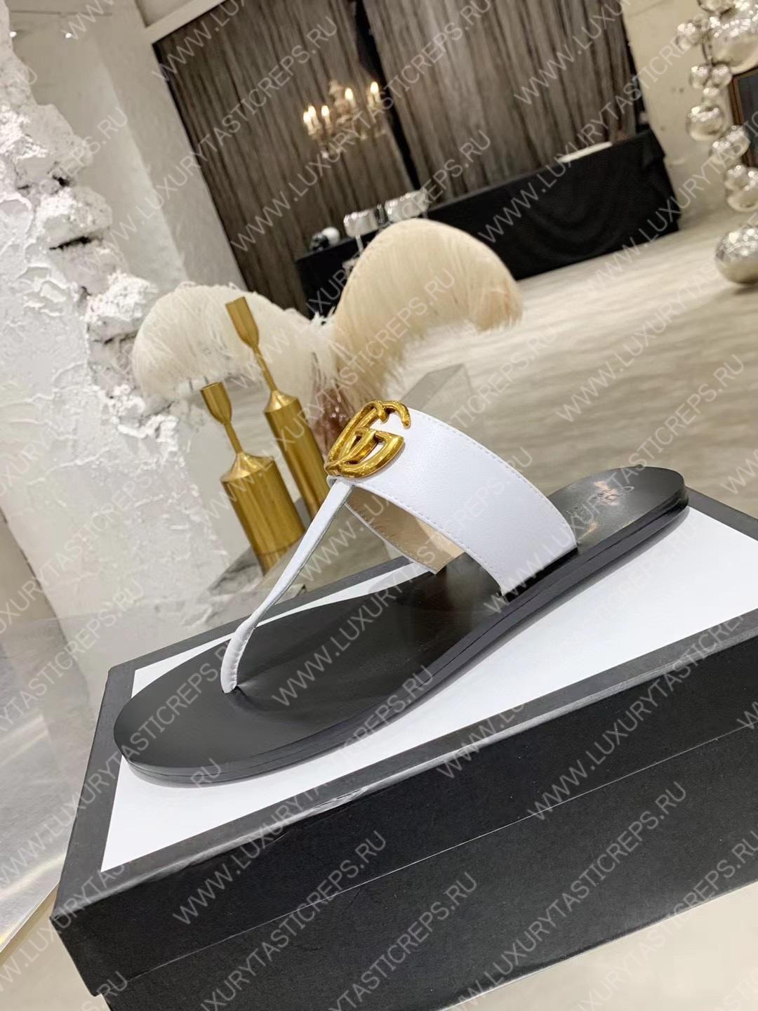 G*u*i leather thong sandal with double g white 497444