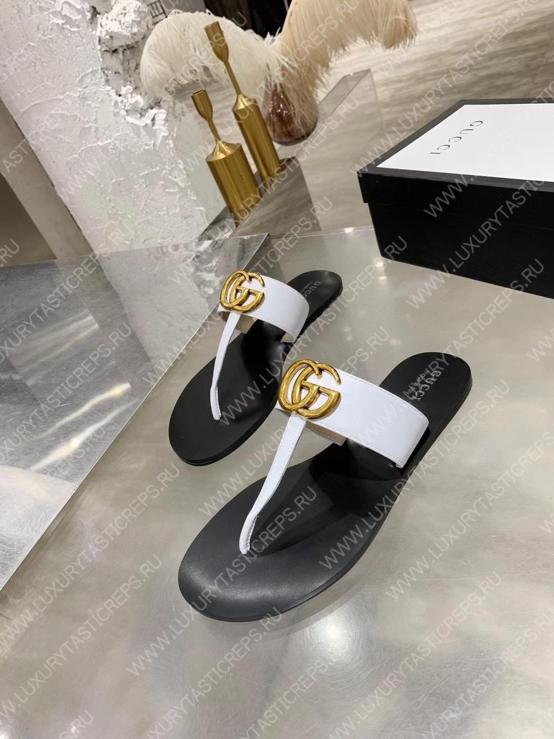 G*u*i leather thong sandal with double g white 497444