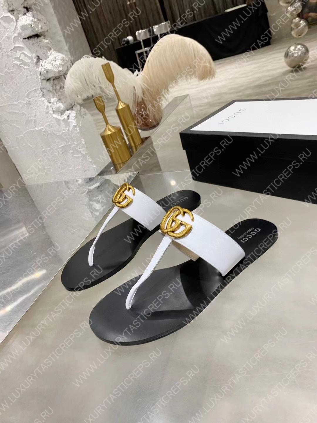 G*u*i leather thong sandal with double g white 497444