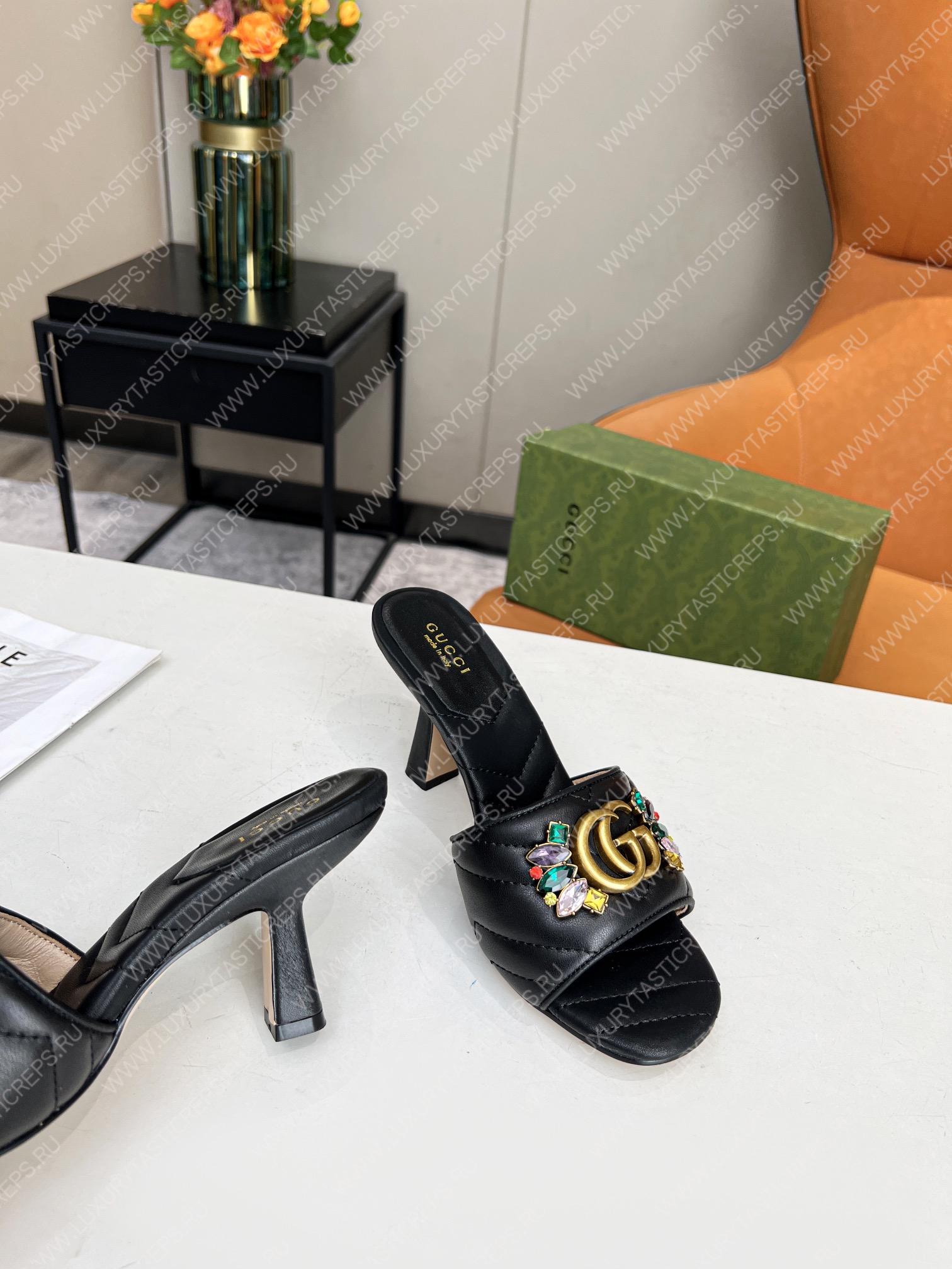 G*u*i double g slide sandal leather black 674839