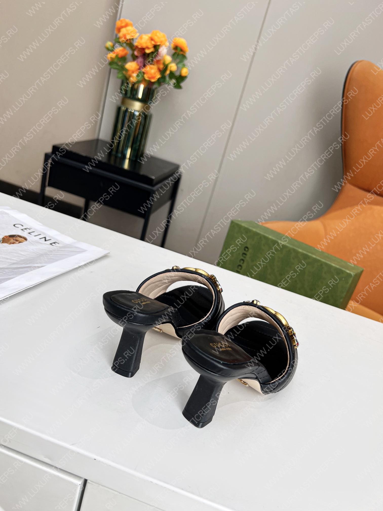 G*u*i double g slide sandal leather black 674839