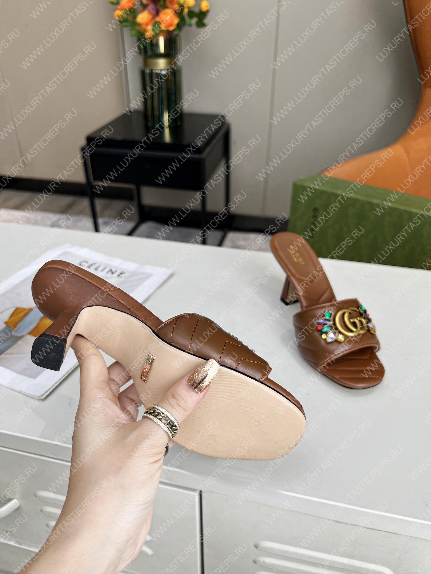 G*u*i double g slide sandal leather brown 674839