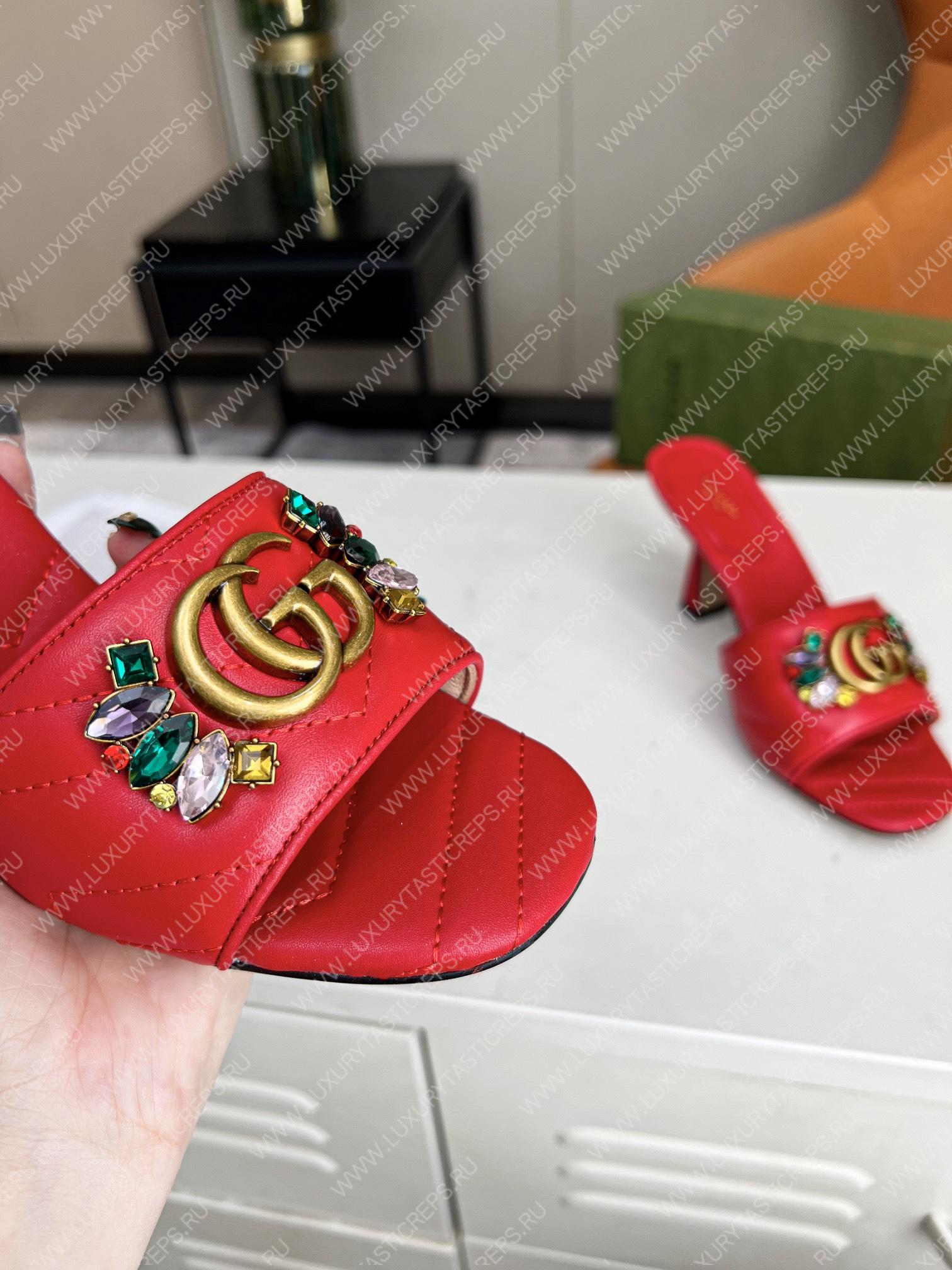 G*u*i double g slide sandal leather red 674839