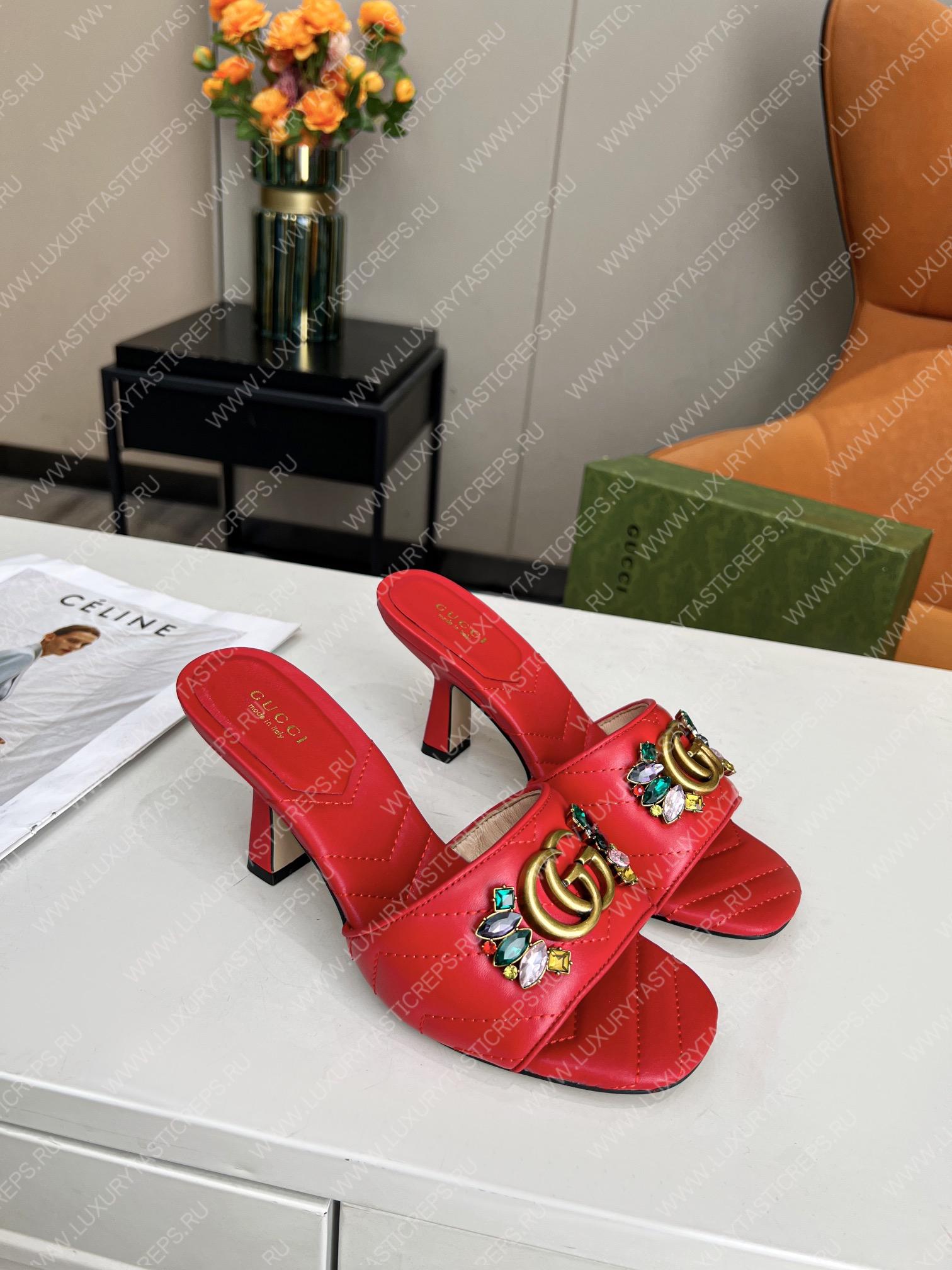 G*u*i double g slide sandal leather red 674839