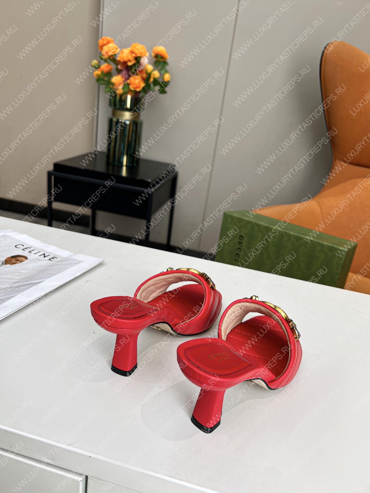 G*u*i double g slide sandal leather red 674839