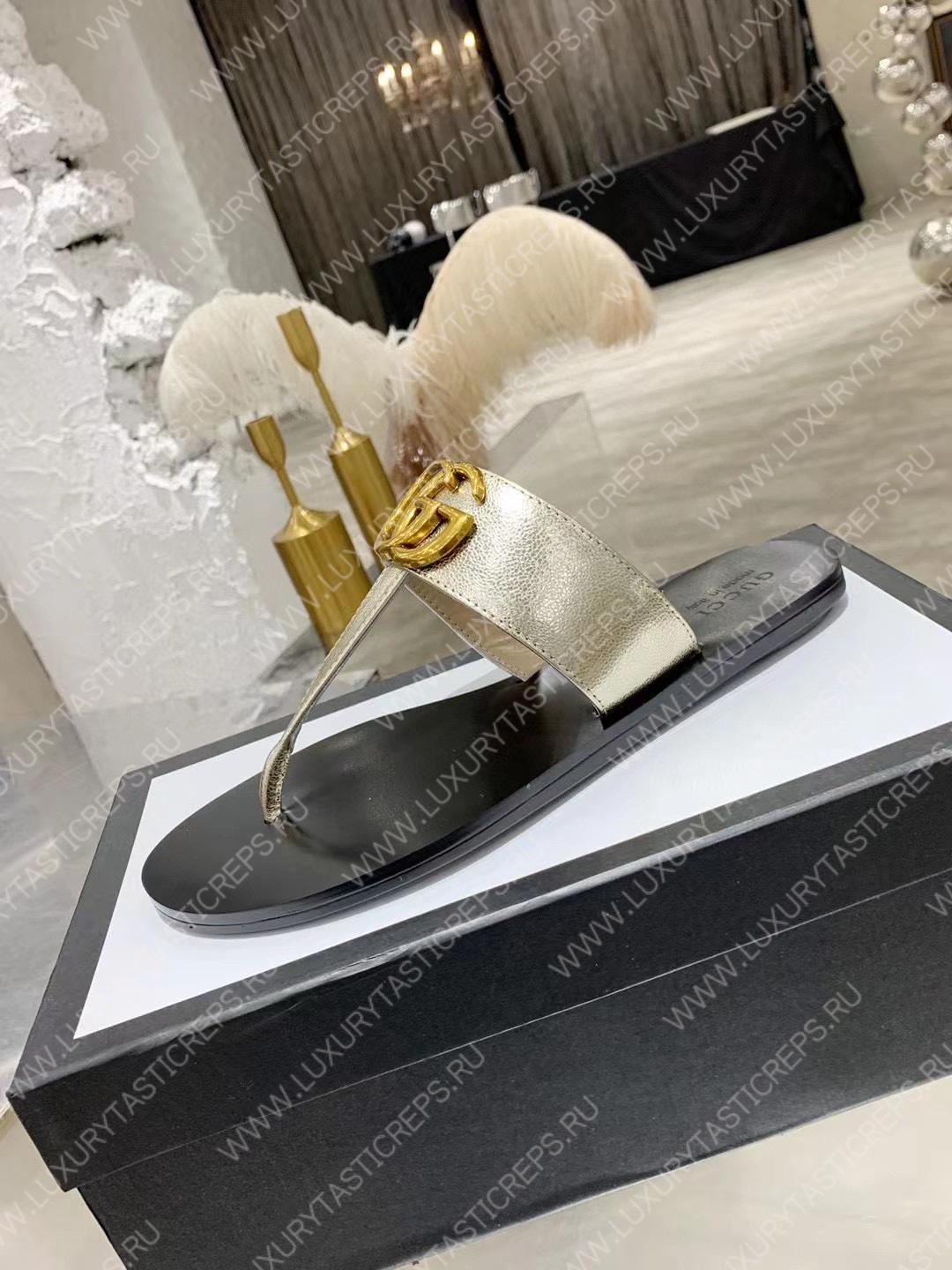 G*u*i leather thong sandal with double g silver 497444