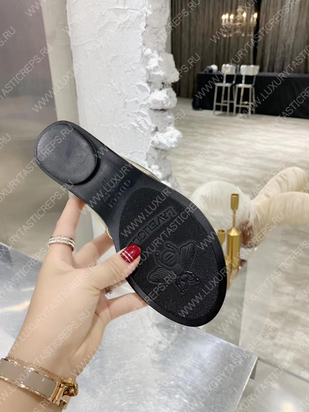 G*u*i leather thong sandal with double g silver 497444