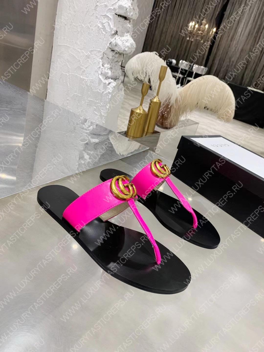 G*u*i leather thong sandal with double g pink 497444