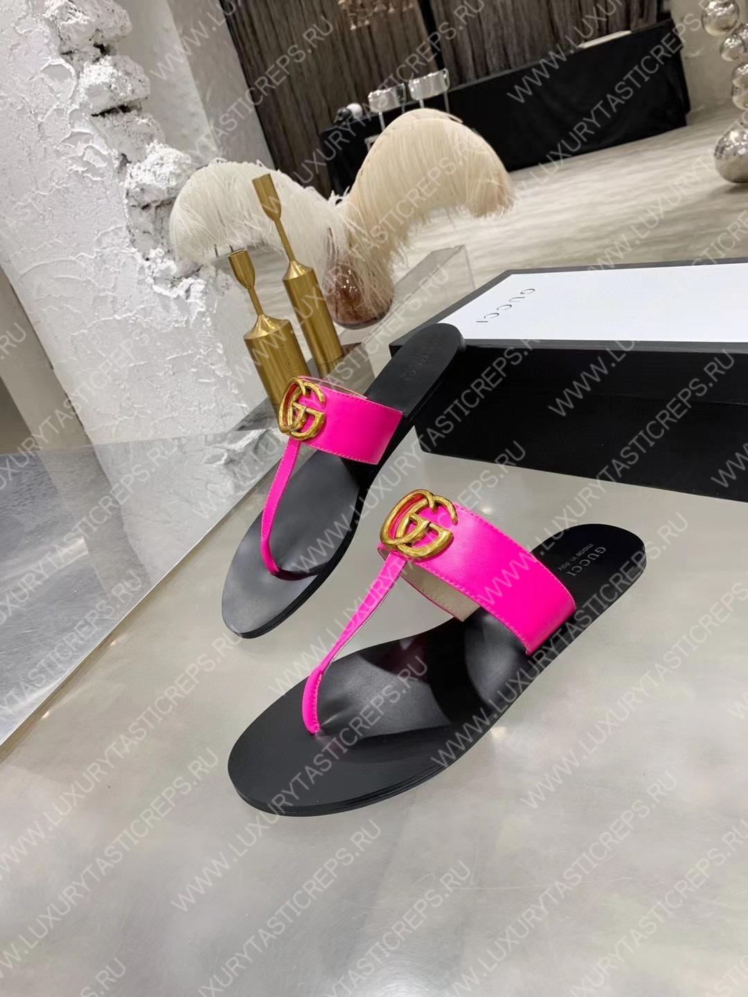 G*u*i leather thong sandal with double g pink 497444