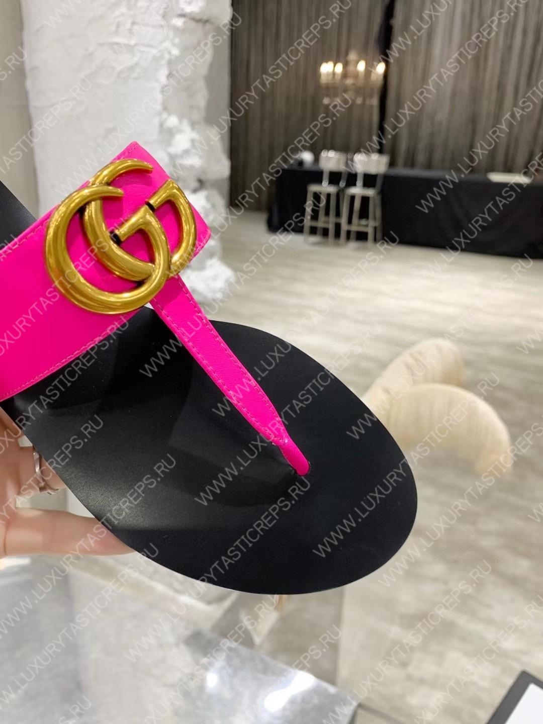 G*u*i leather thong sandal with double g pink 497444