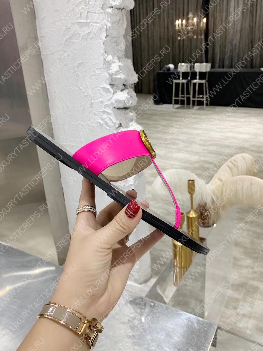 G*u*i leather thong sandal with double g pink 497444