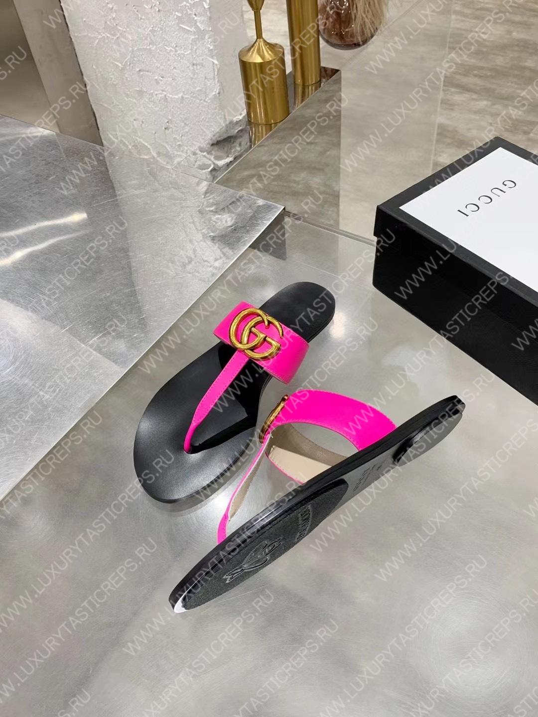 G*u*i leather thong sandal with double g pink 497444