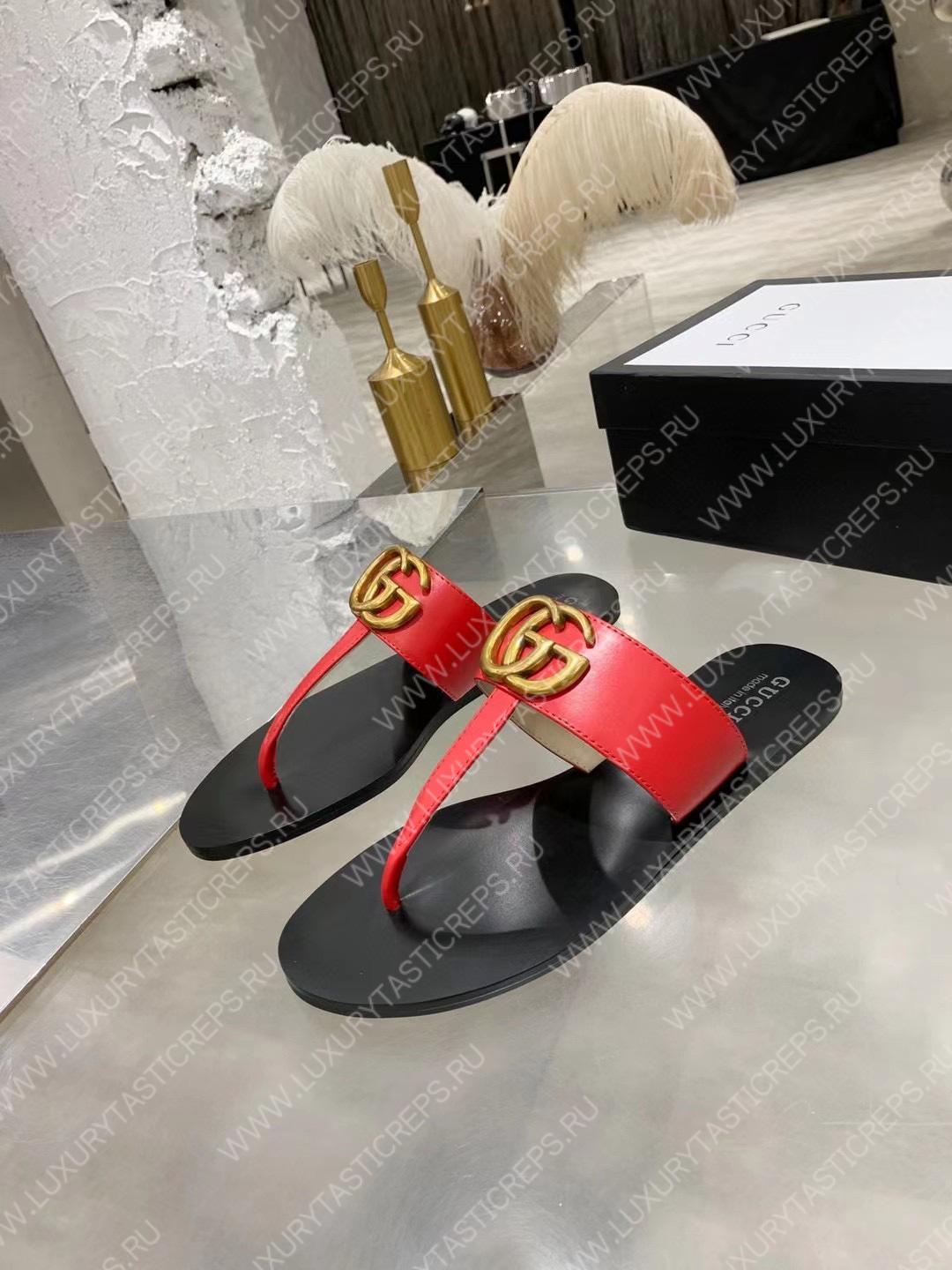 G*u*i leather thong sandal with double g red 497444