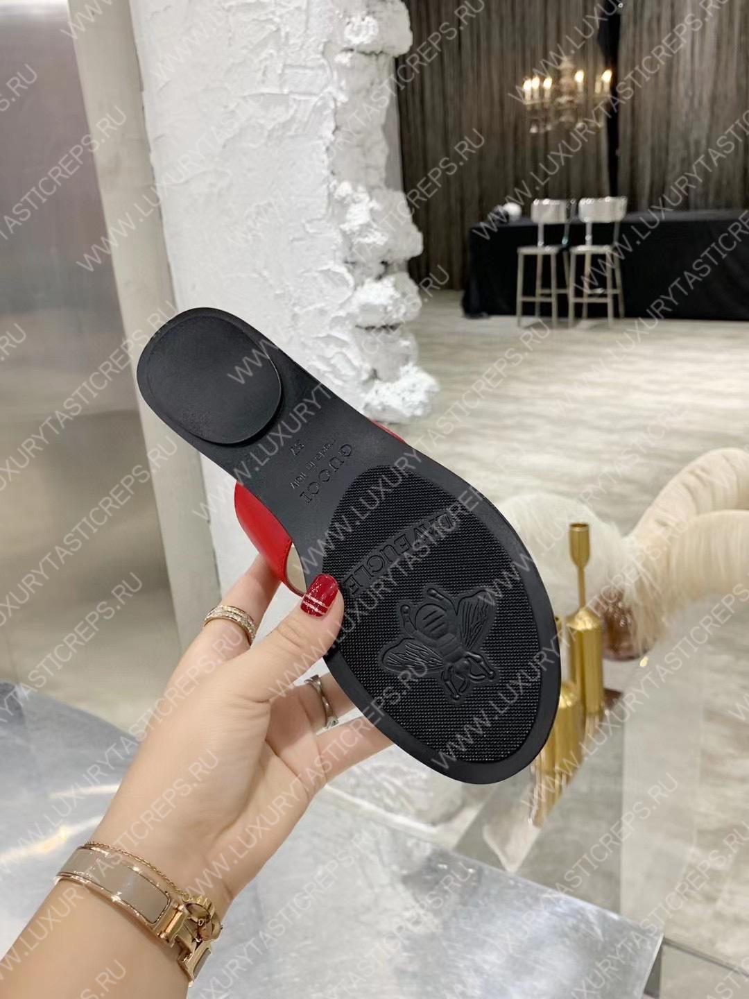 G*u*i leather thong sandal with double g red 497444