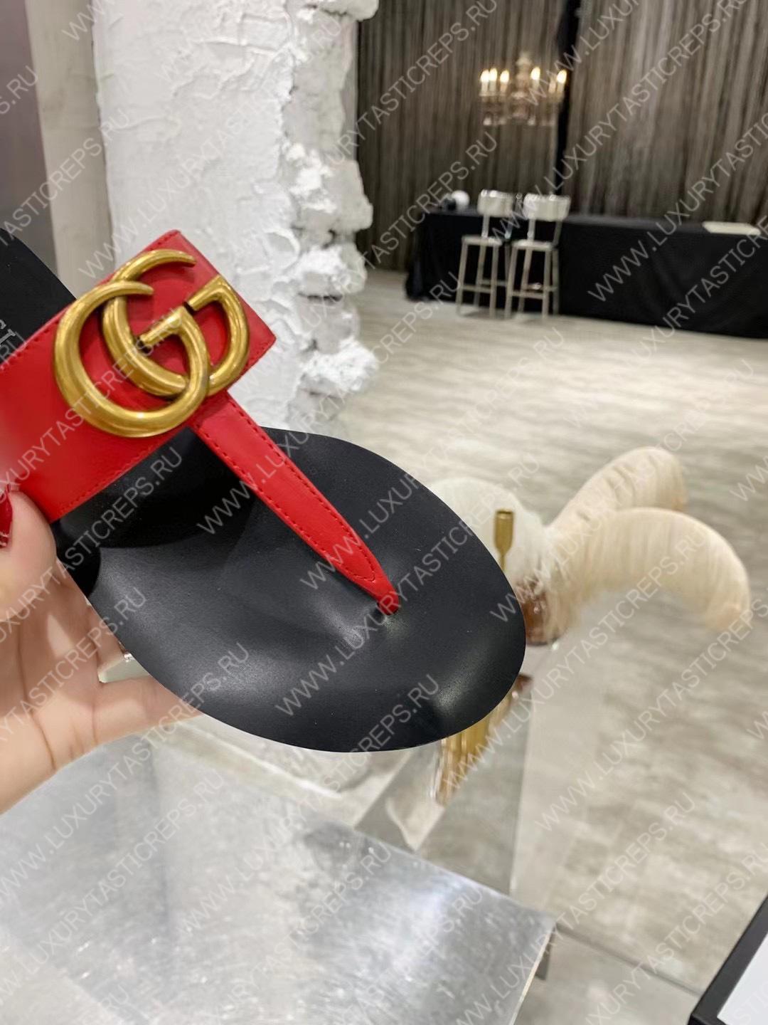 G*u*i leather thong sandal with double g red 497444