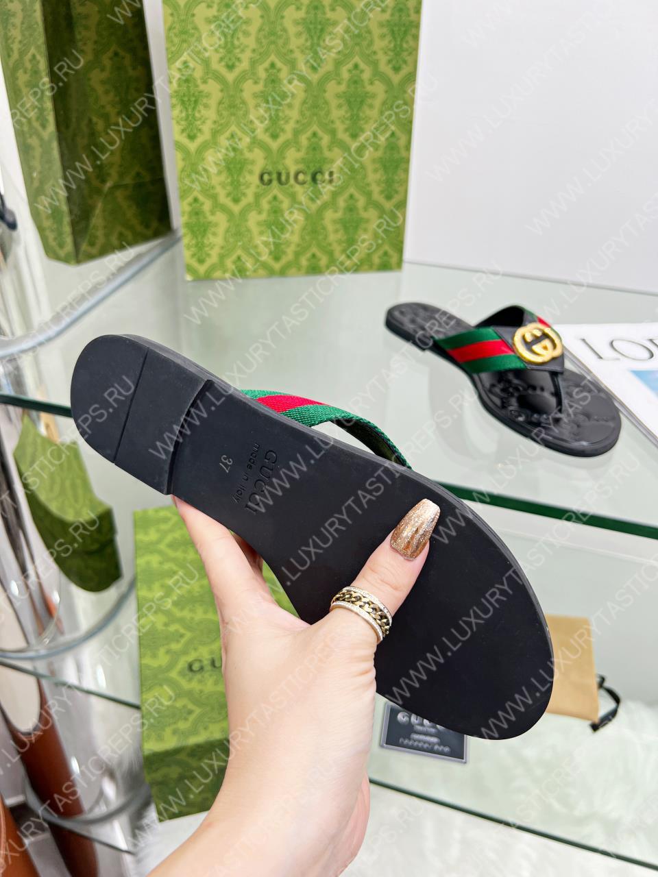 G*u*i gg thong web sandal green, red and black 612138