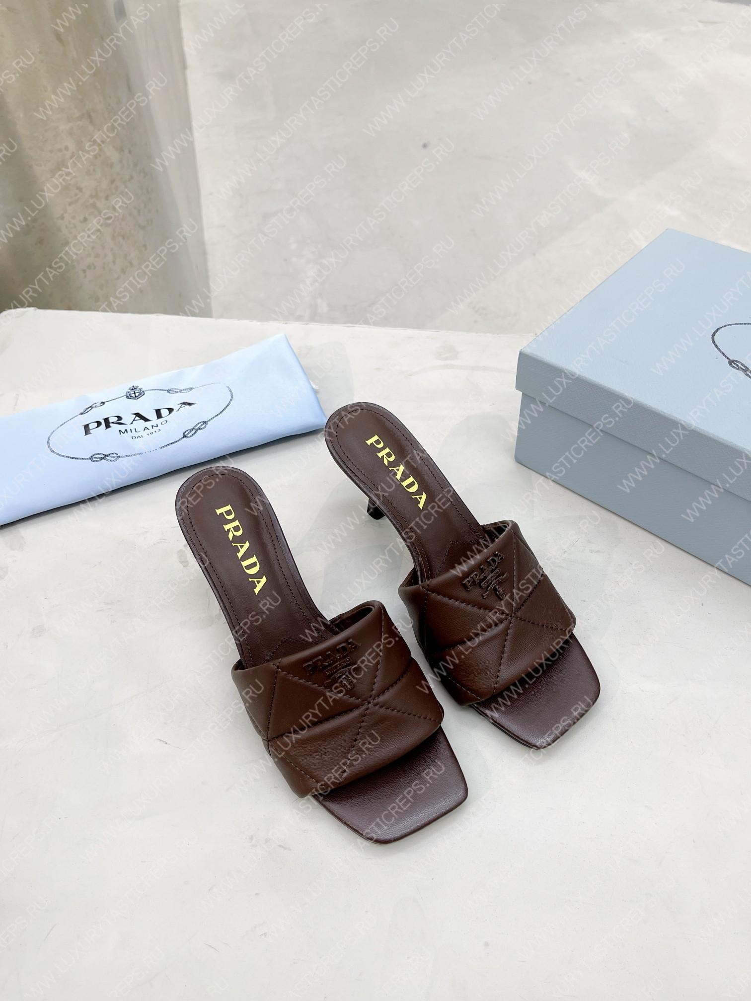 Pra*a quilted nappa leather heeled sandals dark brown 1xx583