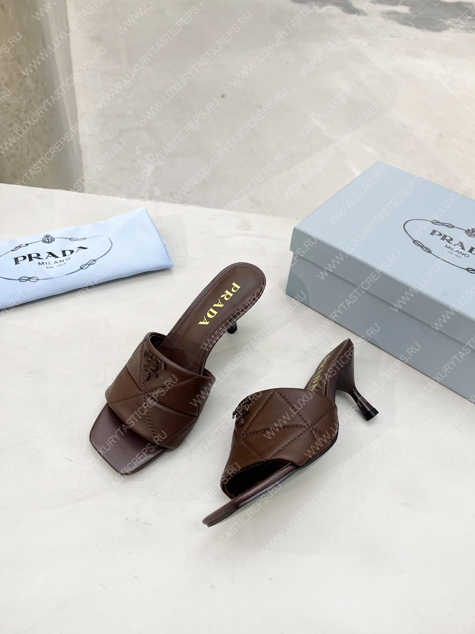 Pra*a quilted nappa leather heeled sandals dark brown 1xx583