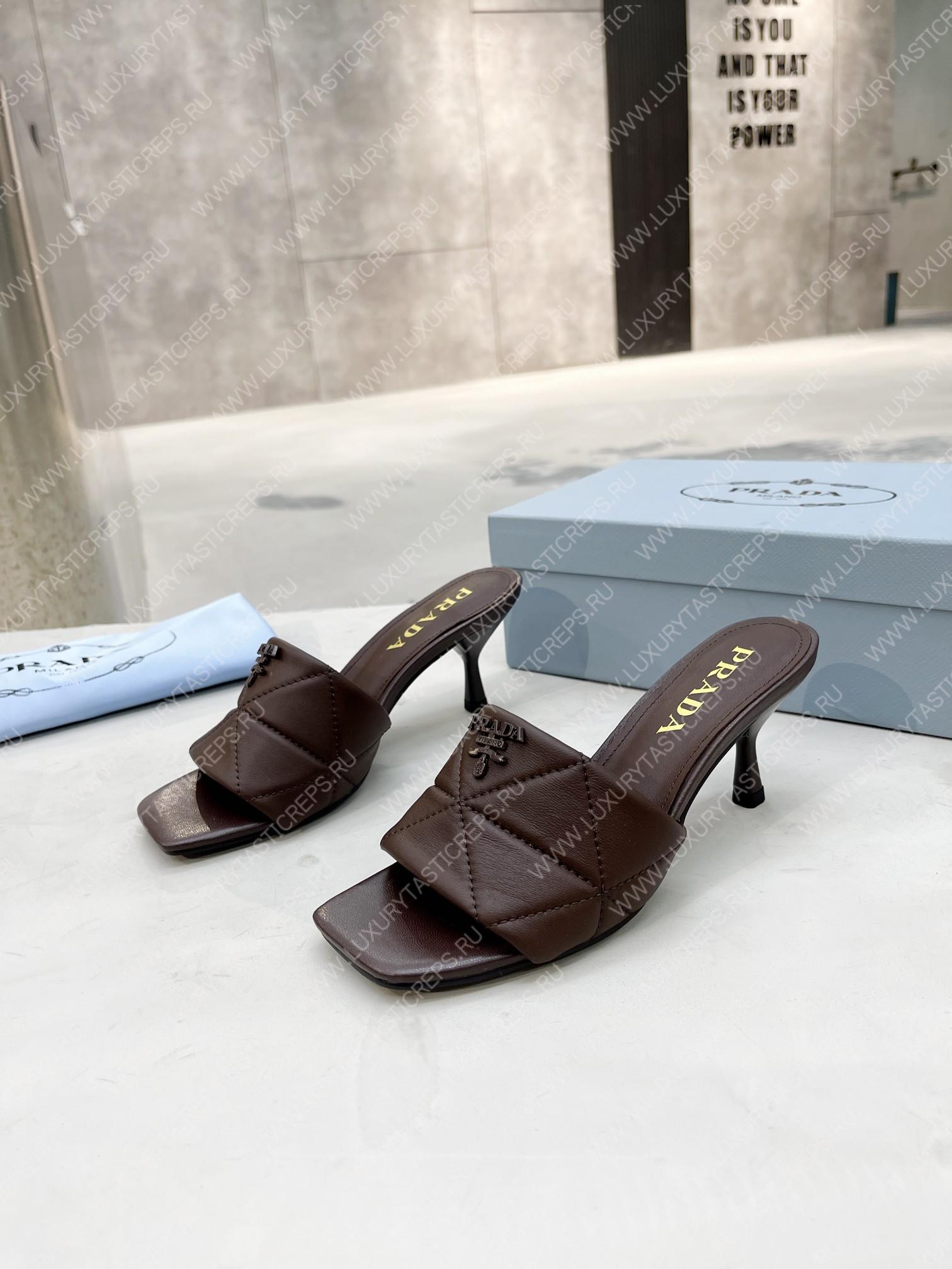 Pra*a quilted nappa leather heeled sandals dark brown 1xx583