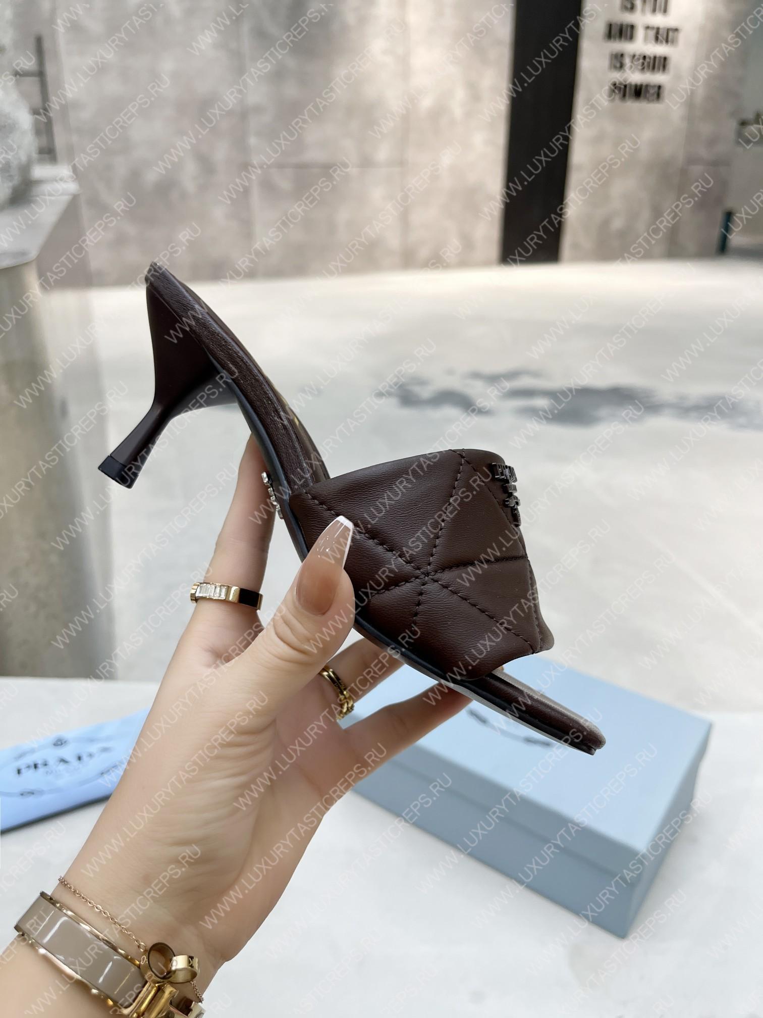 Pra*a quilted nappa leather heeled sandals dark brown 1xx583