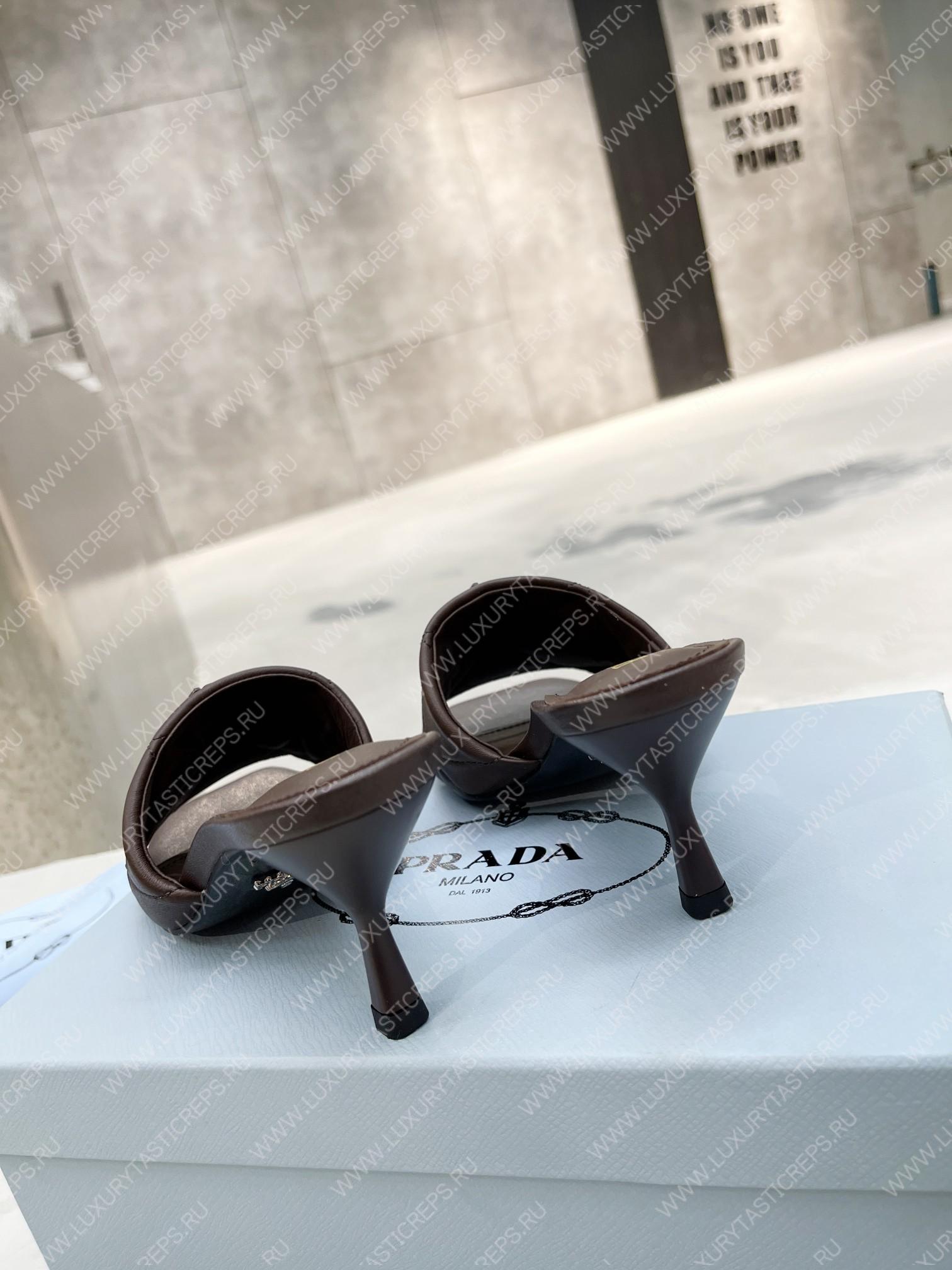 Pra*a quilted nappa leather heeled sandals dark brown 1xx583