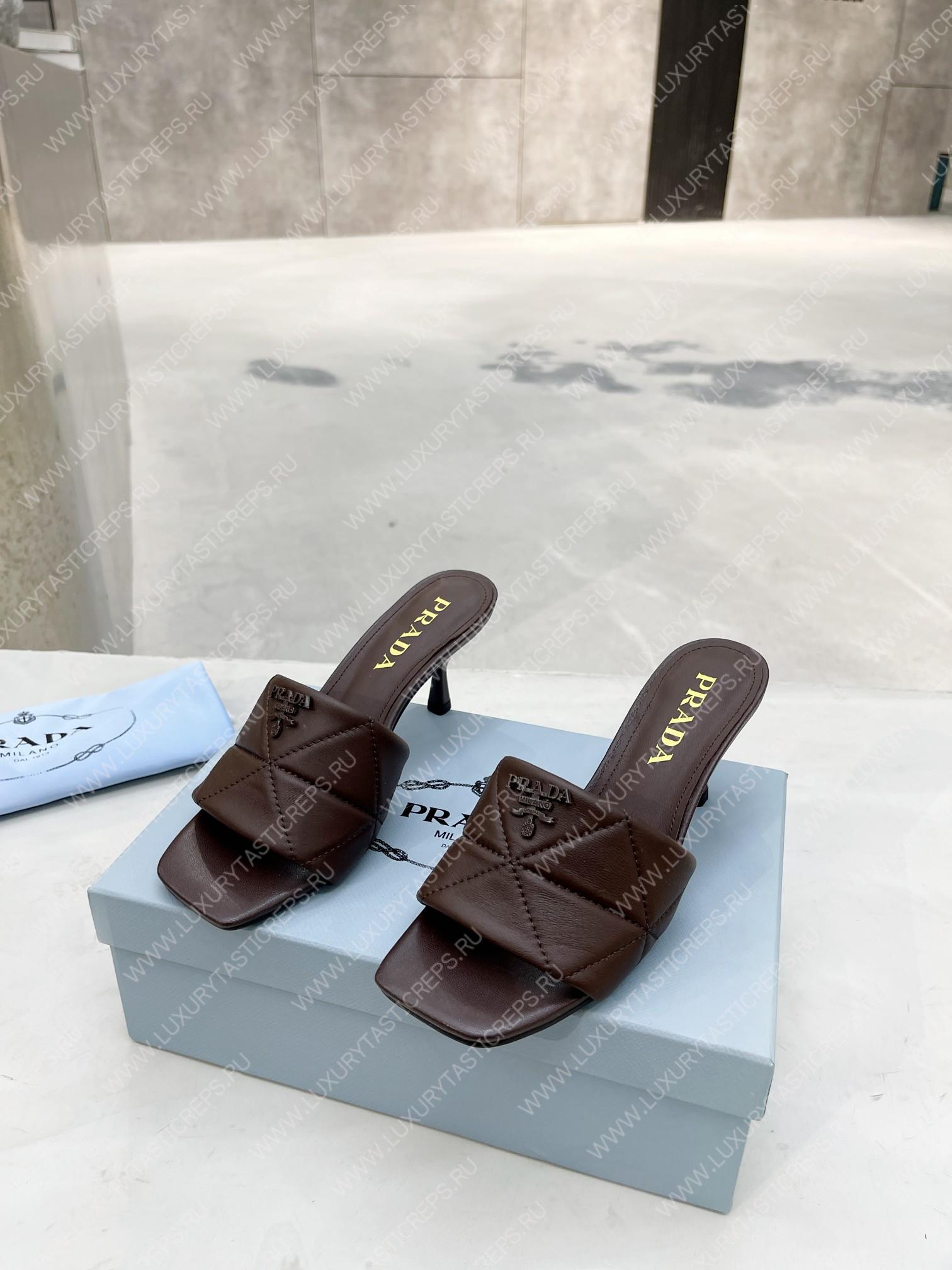 Pra*a quilted nappa leather heeled sandals dark brown 1xx583