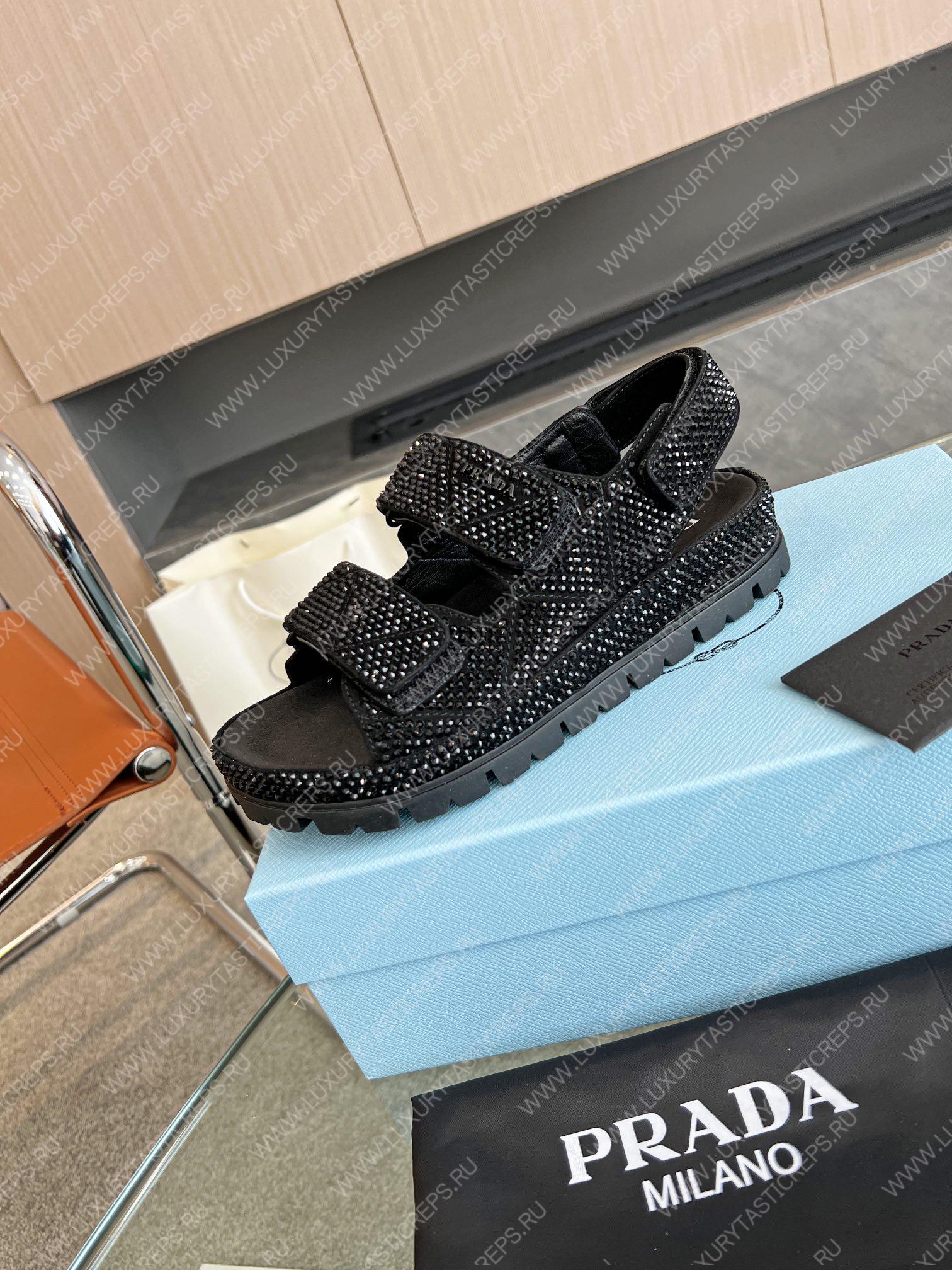 Pra*a stain sandals with crystals black 1x013n