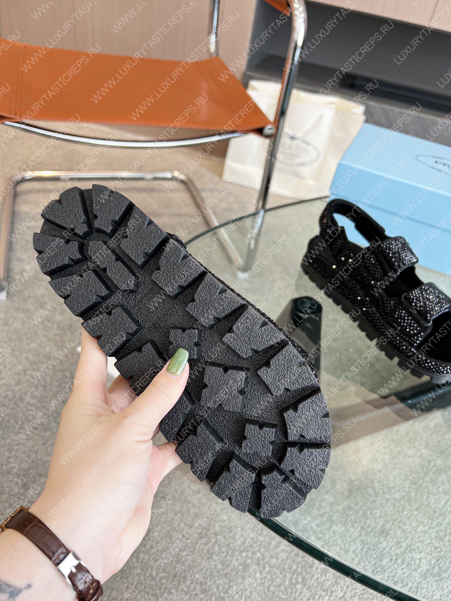 Pra*a stain sandals with crystals black 1x013n