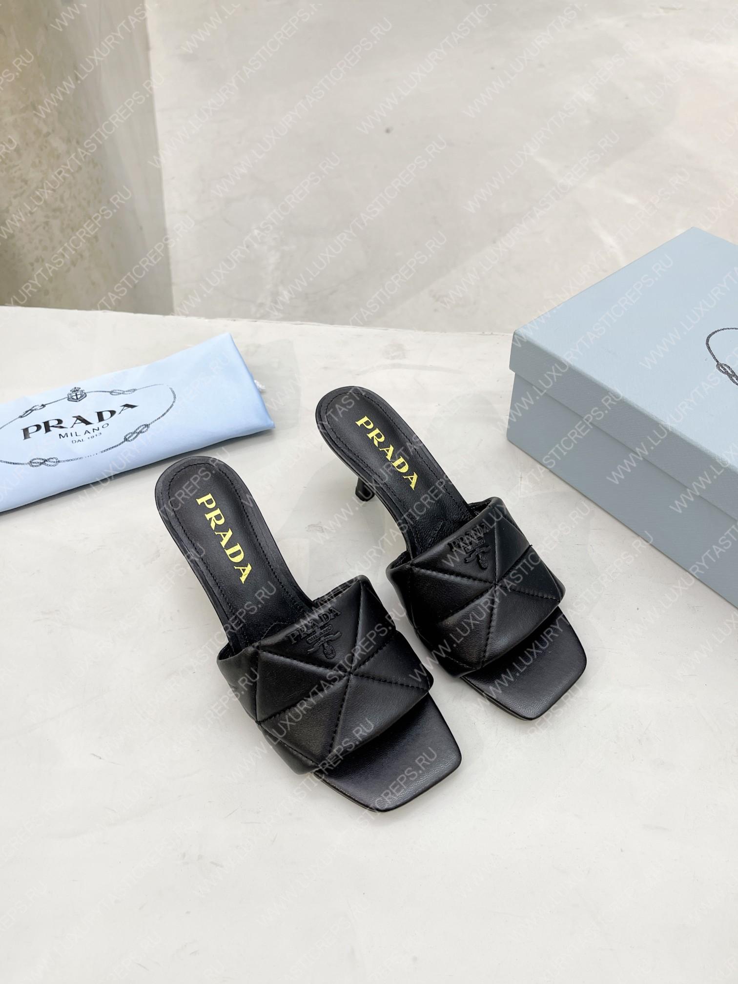 Pra*a quilted nappa leather heeled sandals black 1xx583