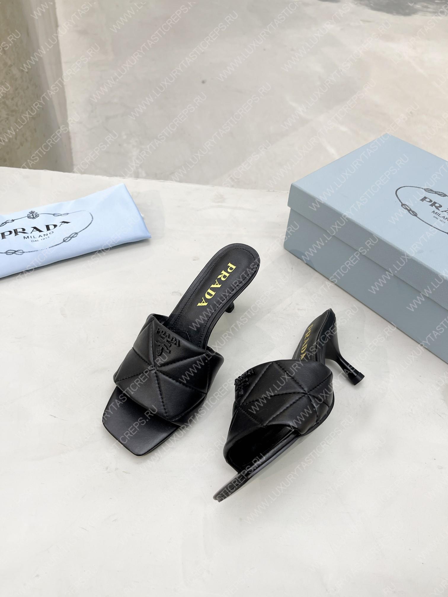 Pra*a quilted nappa leather heeled sandals black 1xx583