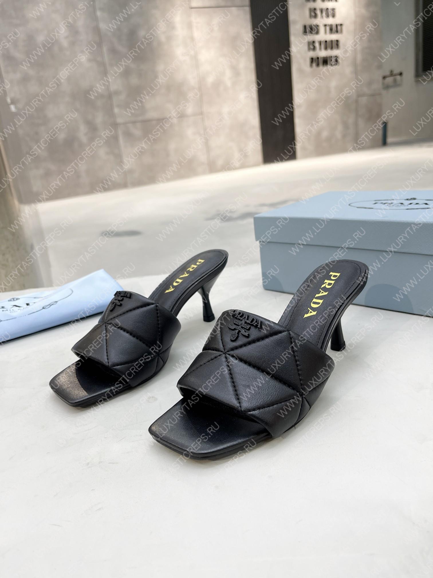 Pra*a quilted nappa leather heeled sandals black 1xx583