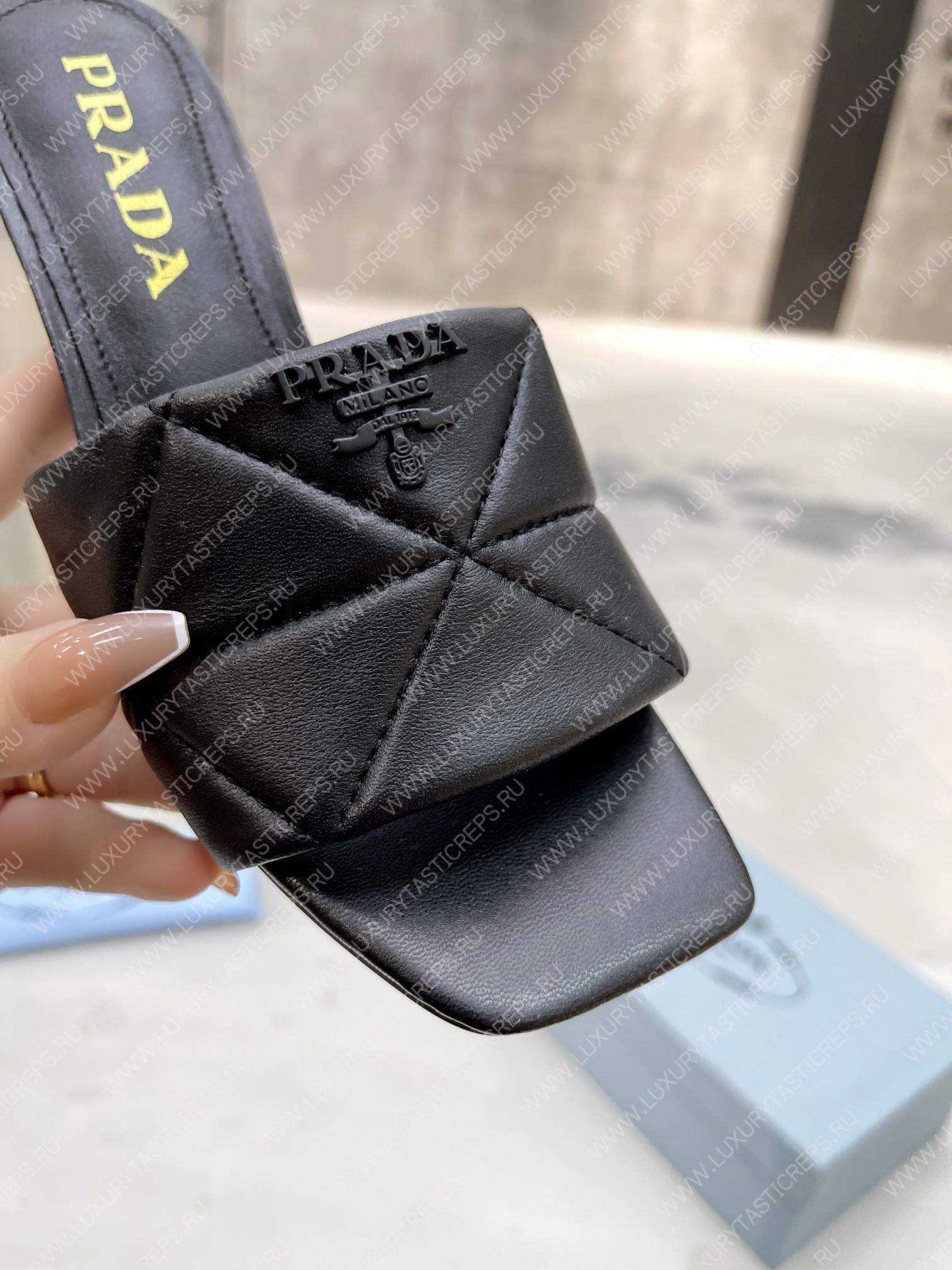 Pra*a quilted nappa leather heeled sandals black 1xx583