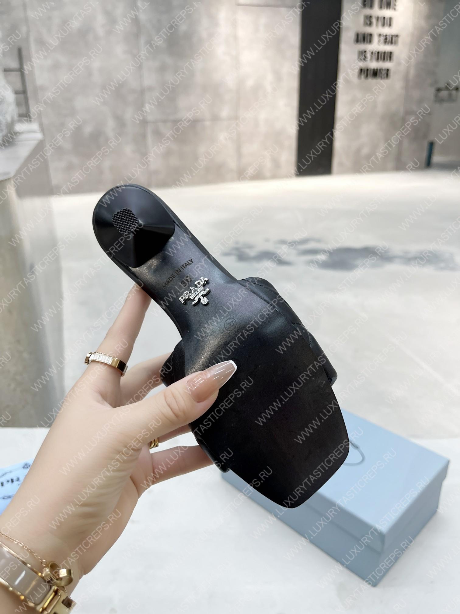 Pra*a quilted nappa leather heeled sandals black 1xx583