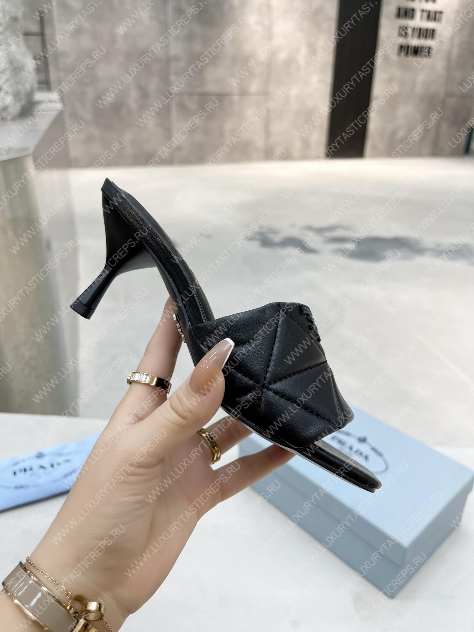 Pra*a quilted nappa leather heeled sandals black 1xx583