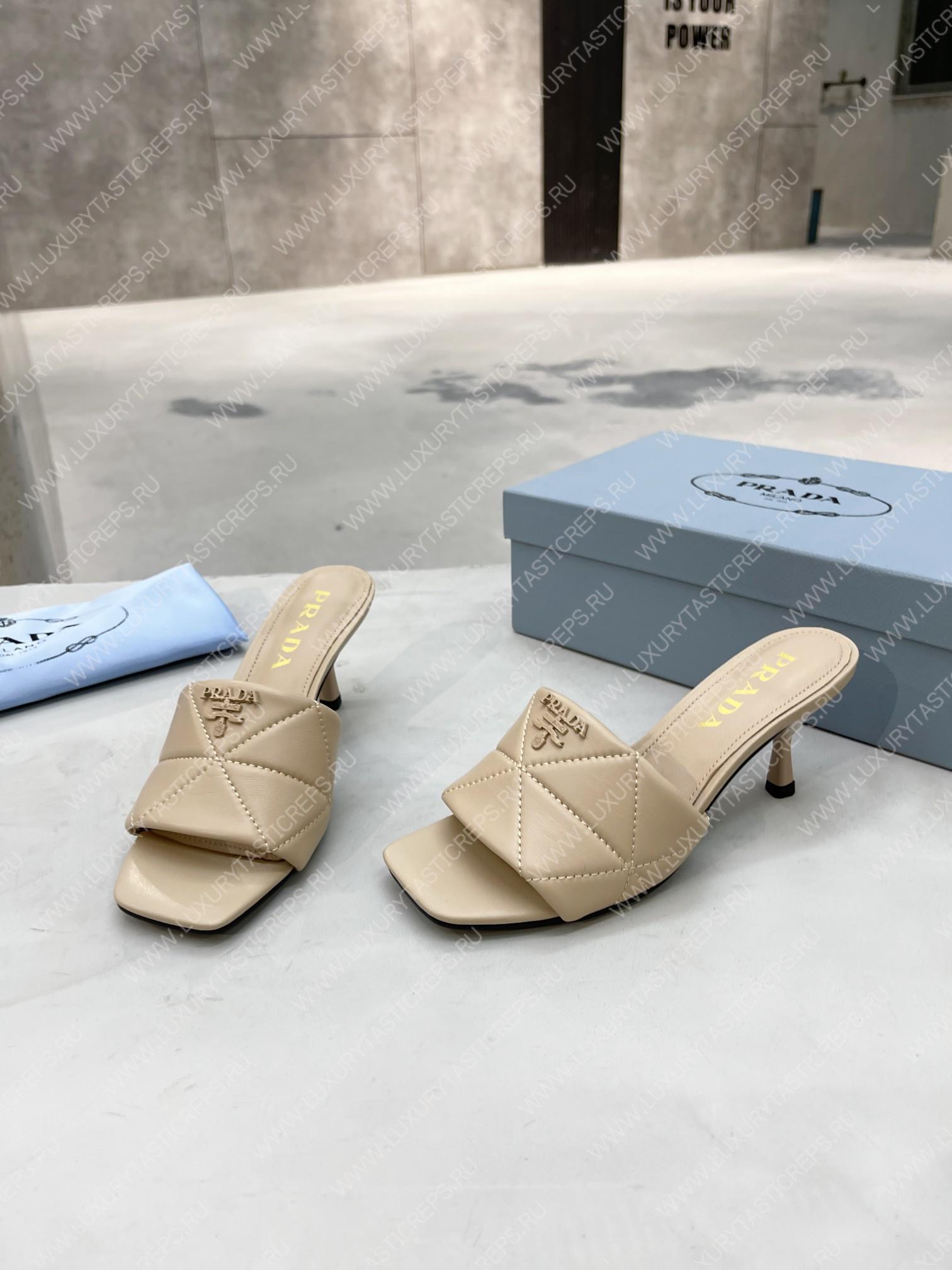 Pra*a quilted nappa leather heeled sandals desert beige 1xx583