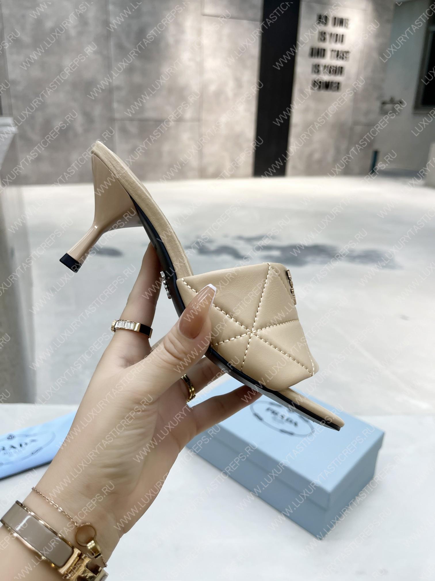 Pra*a quilted nappa leather heeled sandals desert beige 1xx583