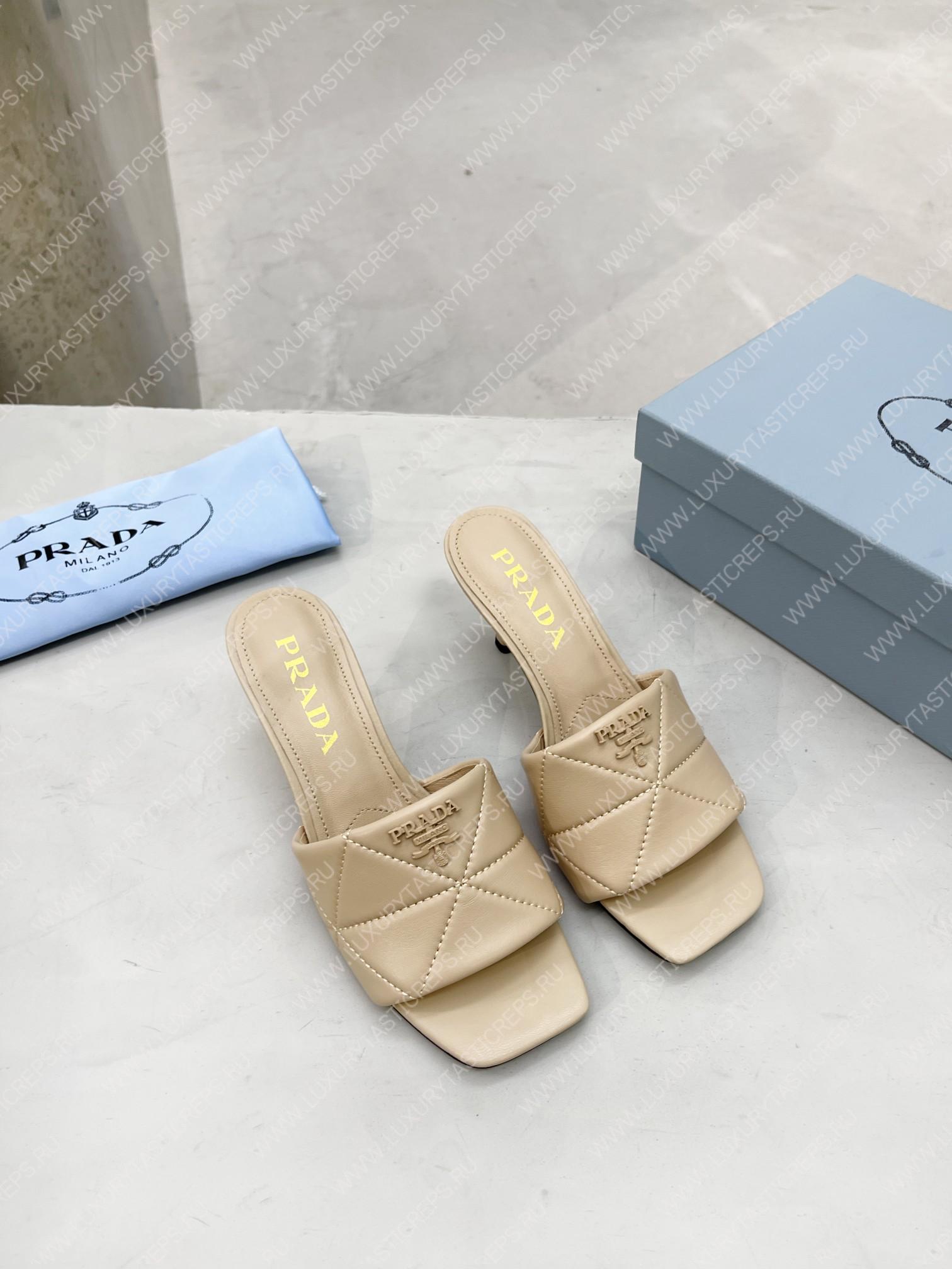 Pra*a quilted nappa leather heeled sandals desert beige 1xx583