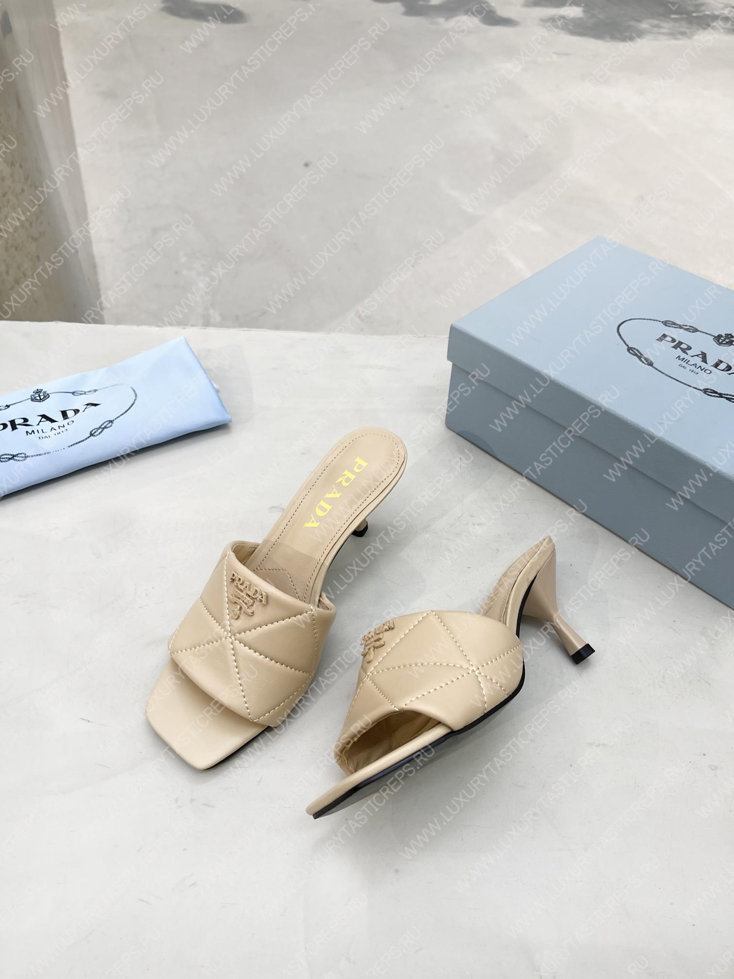 Pra*a quilted nappa leather heeled sandals desert beige 1xx583