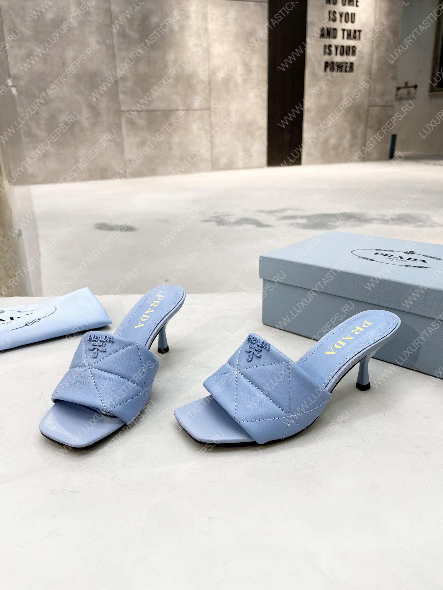 Pra*a quilted nappa leather heeled sandals light blue 1xx583