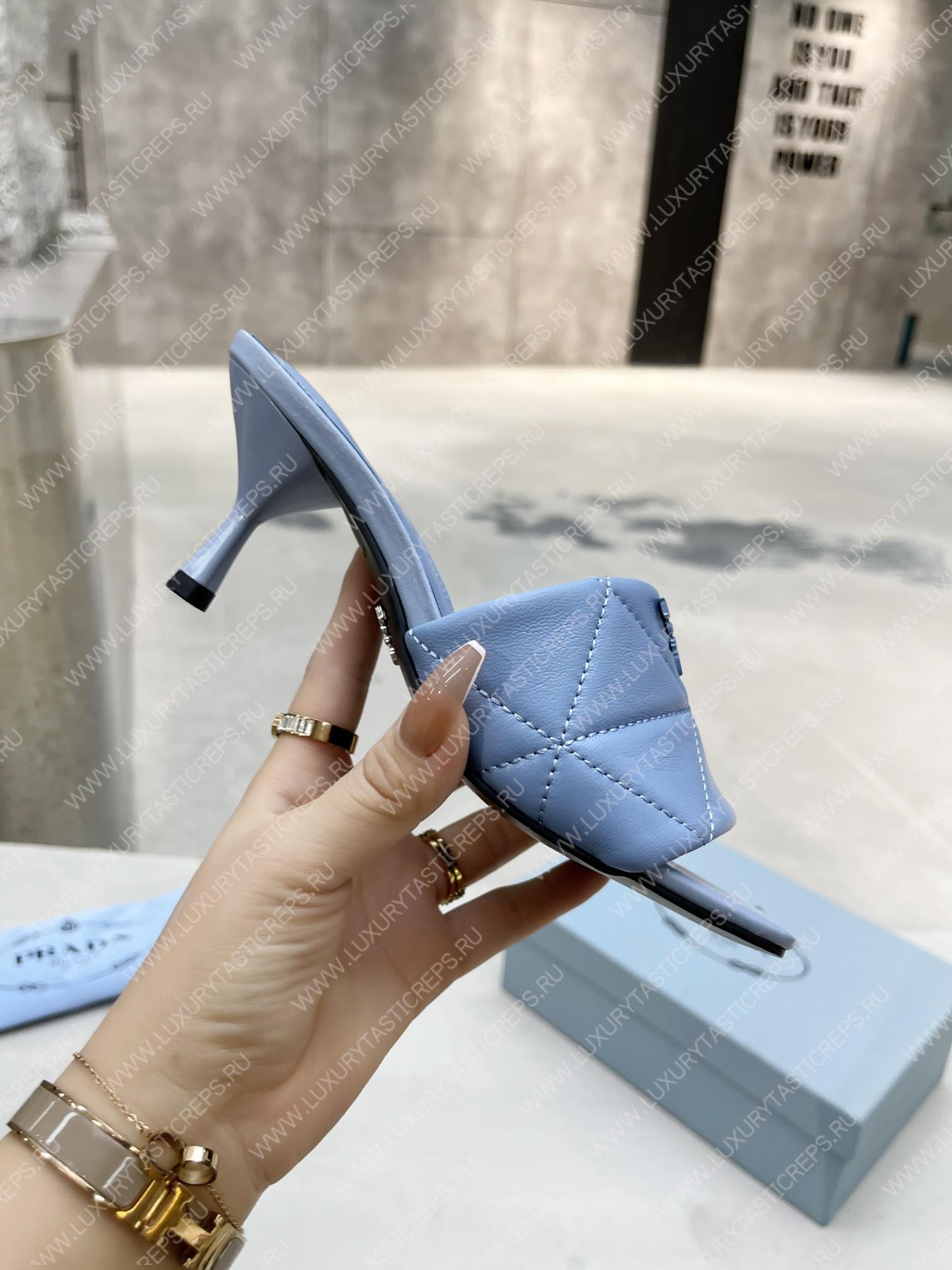 Pra*a quilted nappa leather heeled sandals light blue 1xx583